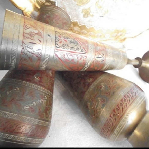 Brass vases boho set of three - Picture 2 of 3